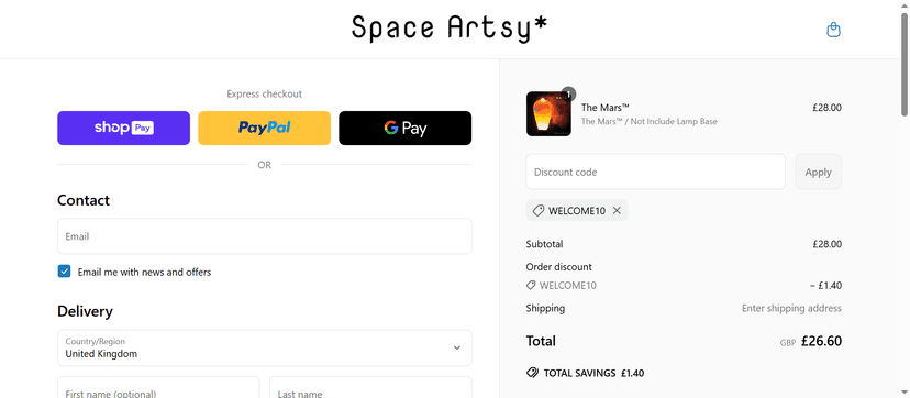 Space Artsy Coupon Code - Enjoy 15% Off